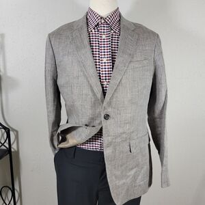 Banana Republic Men Sport Coat Blazer Two Button Gray Herringbone Linen Slim 42R